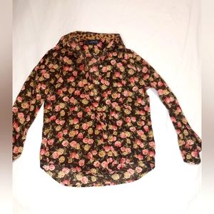 Flower Pattern Long Sleeve Collard Shirt